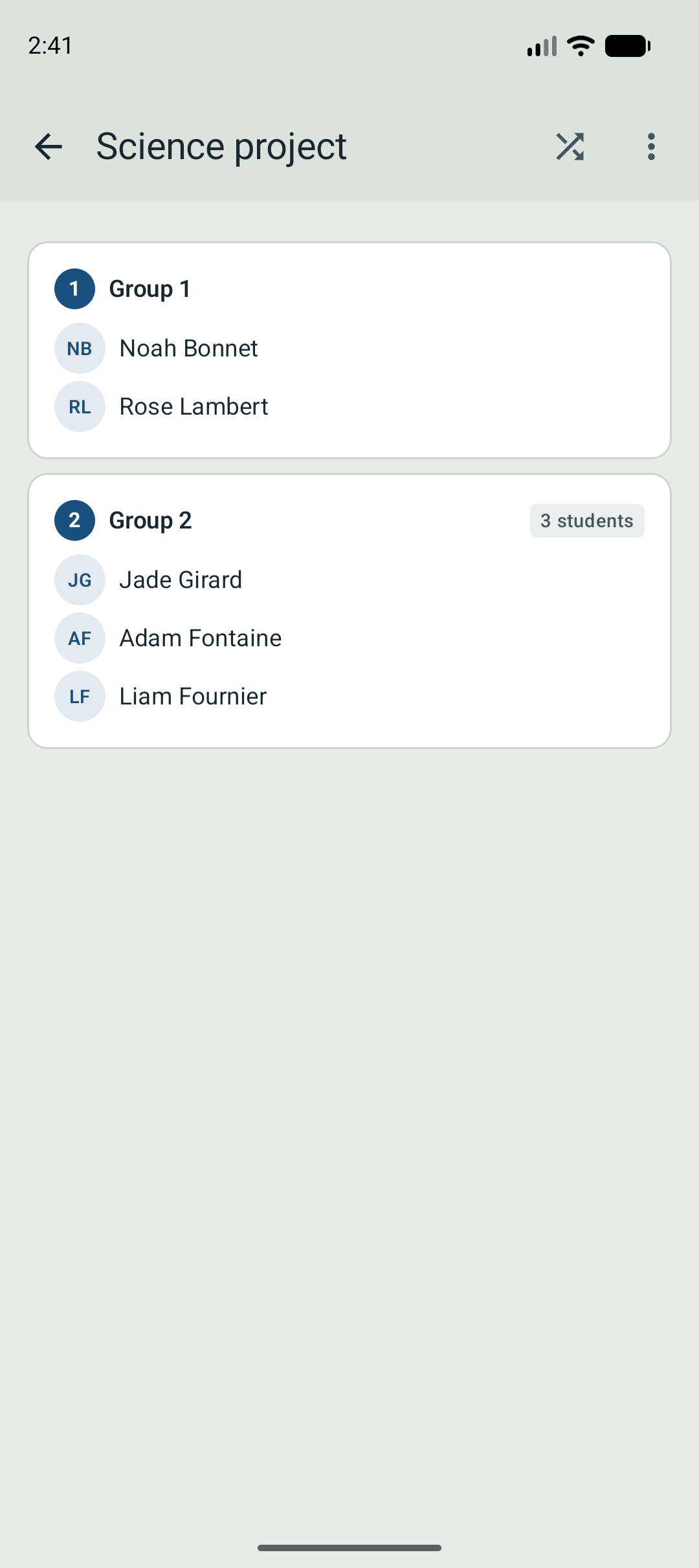 A group detail, ready to project