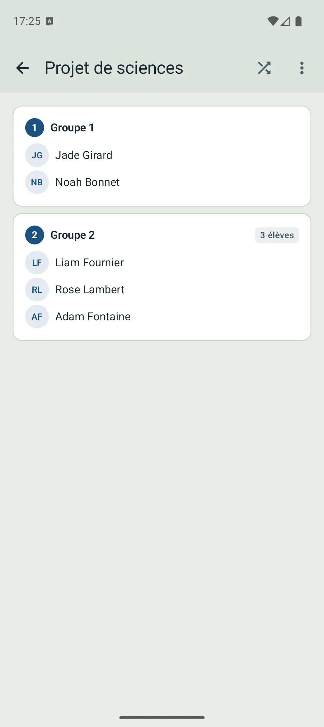Détail d’un groupe prêt à être projeté
