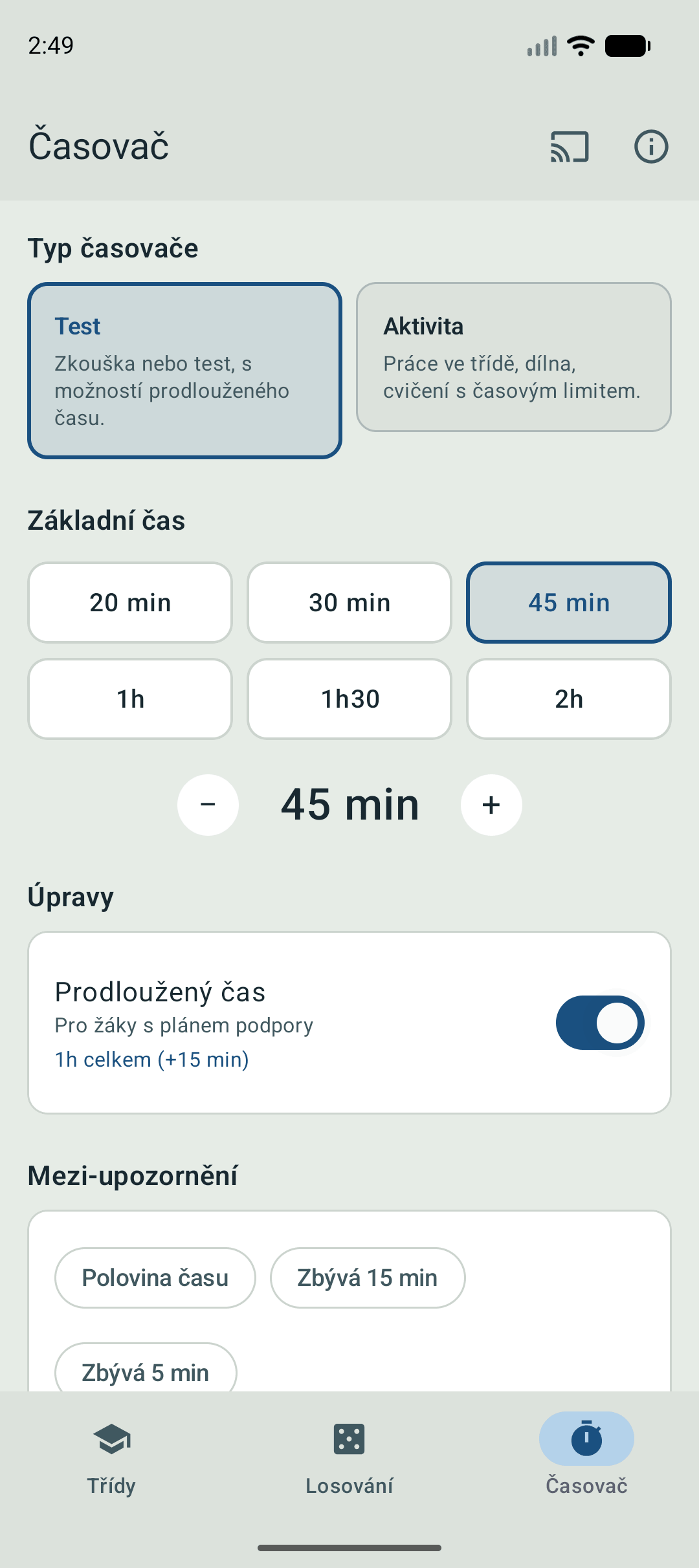 Nastavení časovače