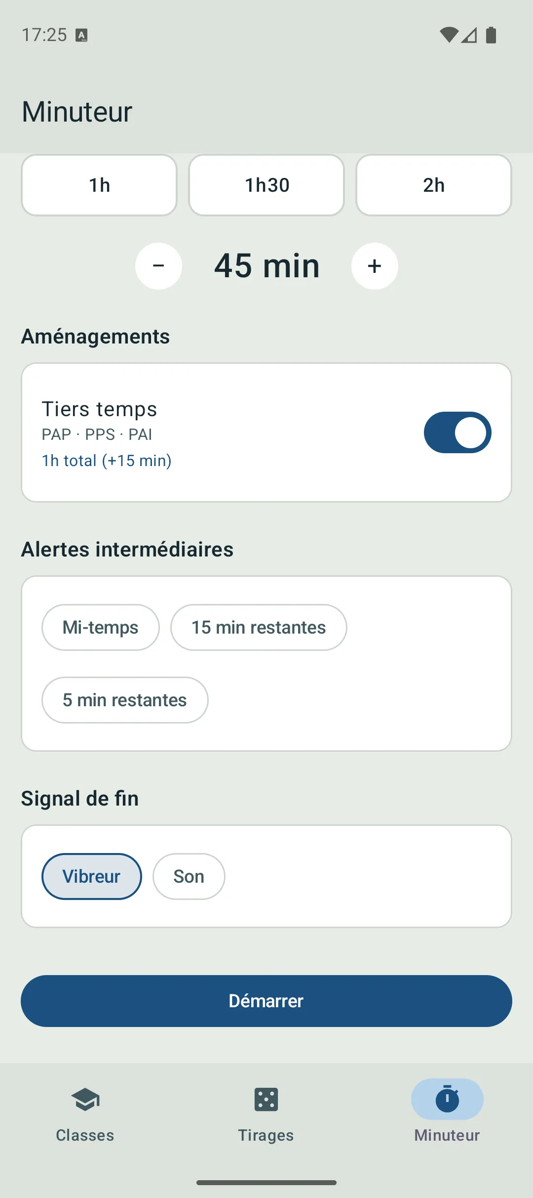 Configuration du minuteur
