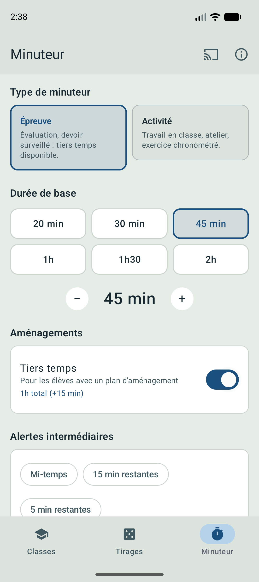 Configuration du minuteur