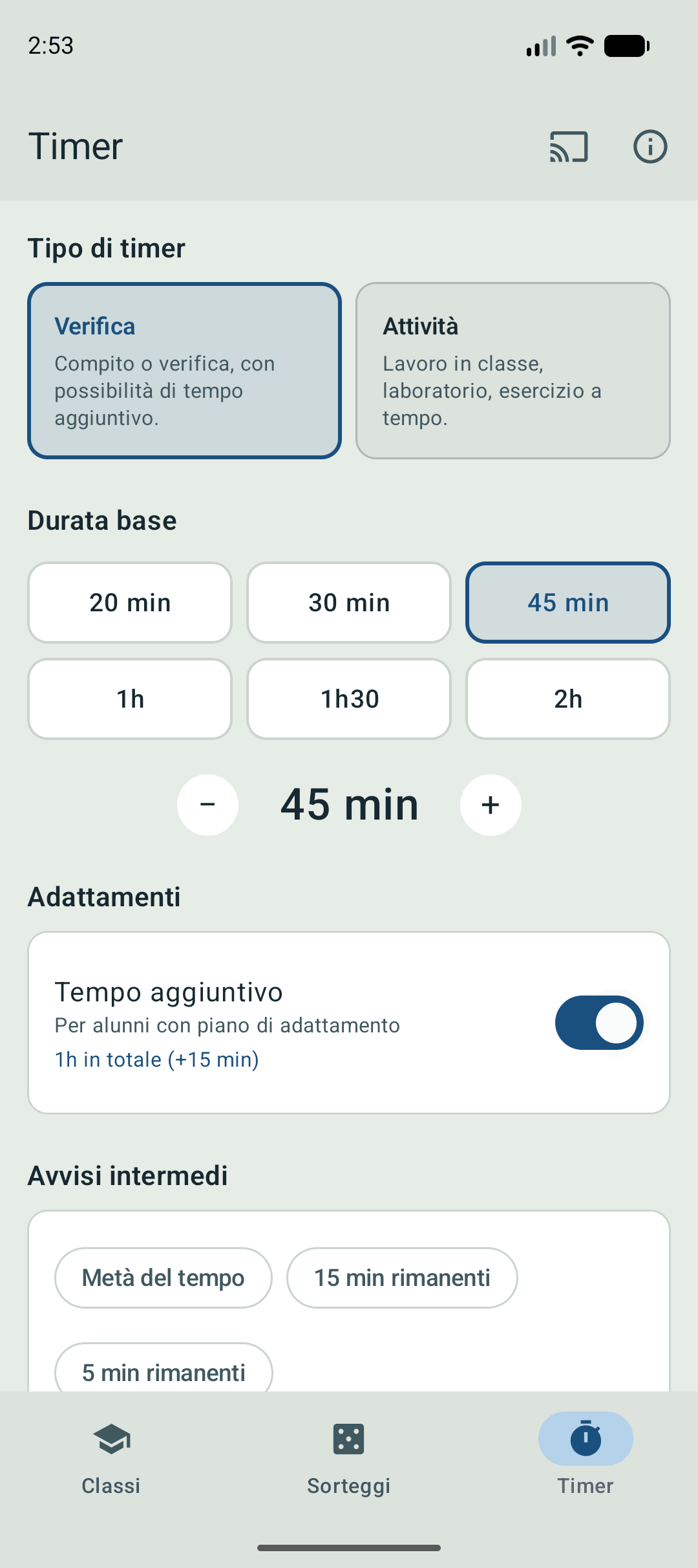 Configurazione del timer